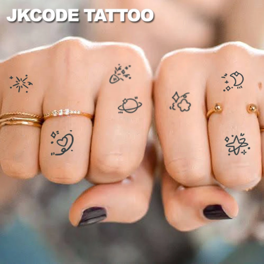 Mini Clouds & Stars， Heart Pattern， Waterproof, Realistic Fake Tattoo, Botanical, Finger Tattoos, Magic Tattoos, Lasts 1-2 Weeks
