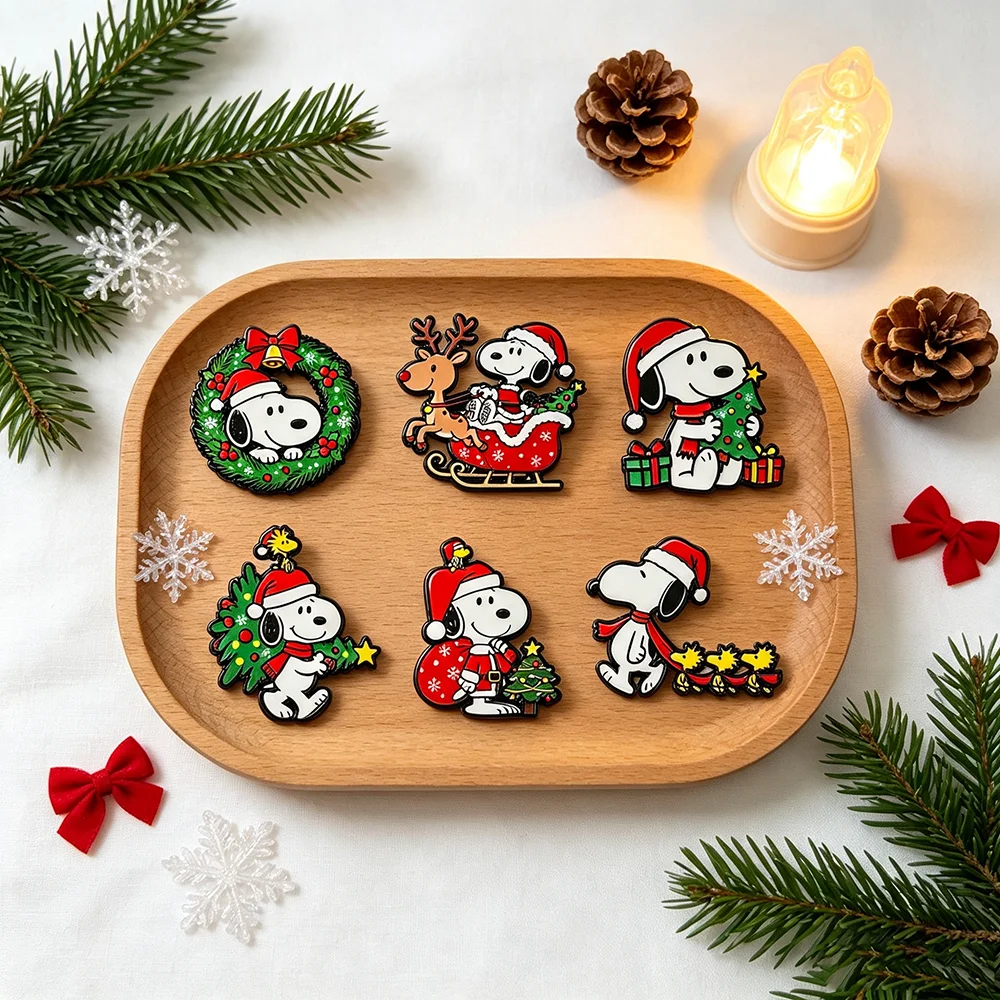 6-teiliges Weihnachts-Cartoon-Welpen-Anstecknadel-Set, Niedliche Hunde-Broschen für Feiertage, Weihnachtliche Dekorative Ansteckabzeichen für Kleidung und Accessoires