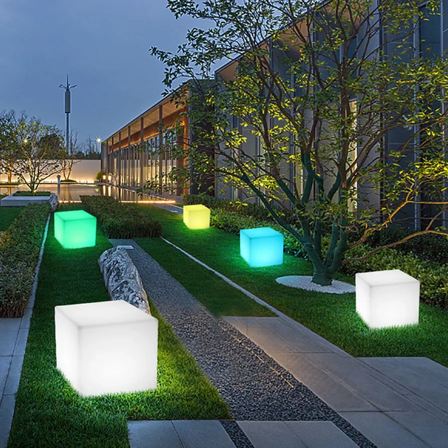 Creative 10/15/20cm LED Cube Light Outdoor Waterproof Seat Chair Garden Light Remote 16 Colors Bar KTV Pool Glowing Night Lights