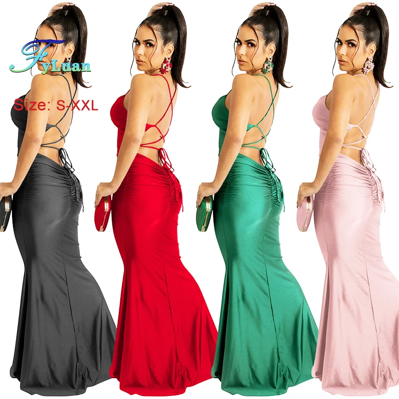 Lace Up Zwarte Vrouwen Satijnen Maxi Jurk Backless Bodycon Sexy Party Elegant Festival Avond Jarretel Strakke Hippe Jurk Lange Jurk