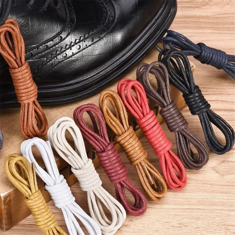 1Pair Waxed Shoelaces Round Oxford Shoe Laces Boots Laces Waterproof Leather Shoelace Length 60/80/100/120cm Shoe Accessories