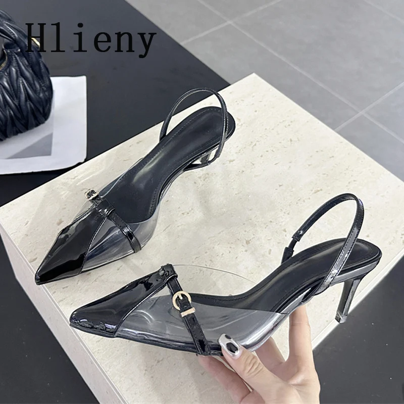 

Hlieny, сексуальные женские туфли-лодочки в уличном стиле с пряжкой и ремешком, элегантные сандалии с острым носком на тонком котячьем каблуке для банкета и вечеринки, обувь с открытой пяткой