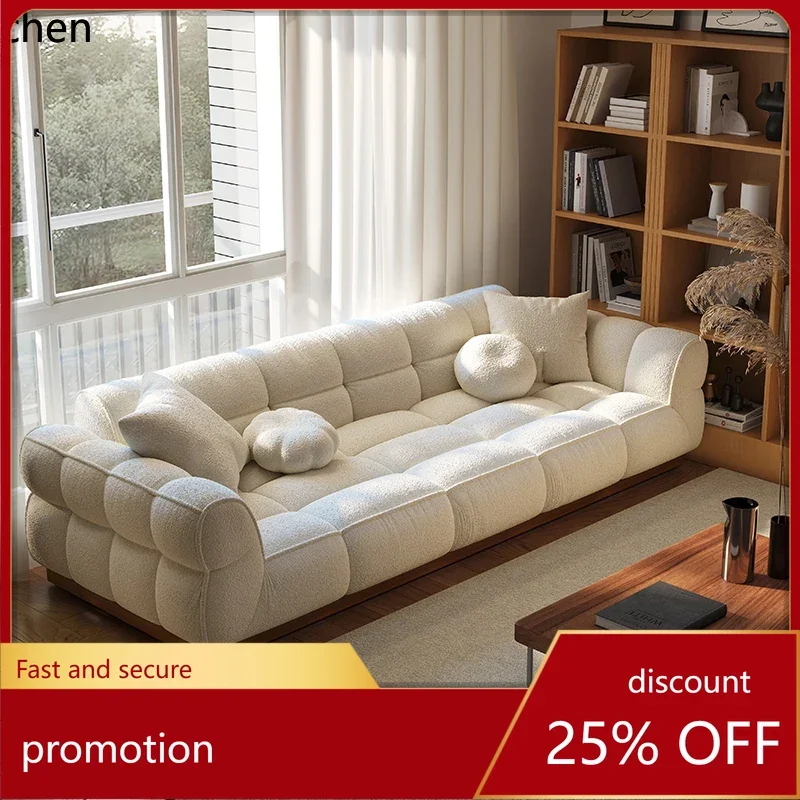 

HXL Cream wind straight row fabric sofa simple modern living room marshmallow sofa creative new