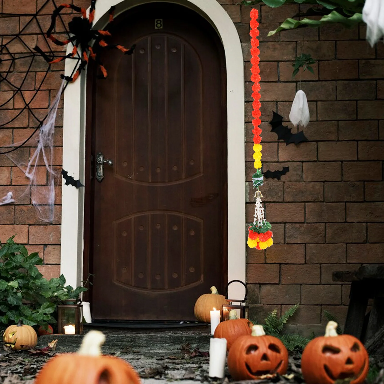 

Marigold Bell Garland Decoration Versatile Halloween Day of The Dead Diwali Marigold Flower Garland Happy Diwali Door Hanging