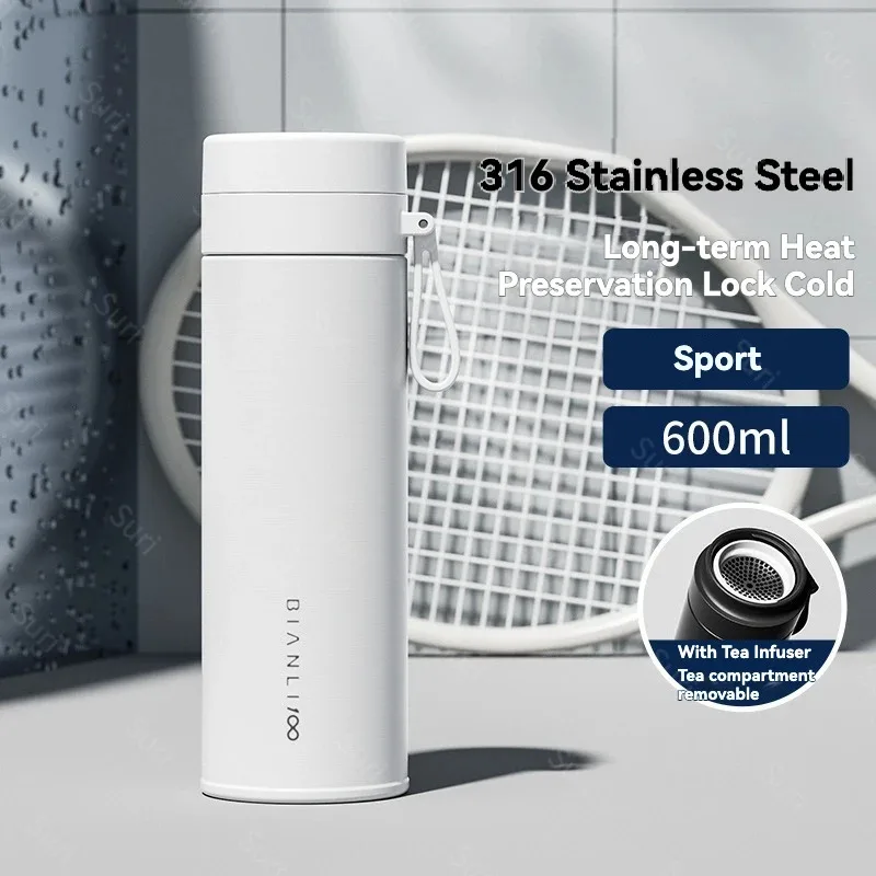 316 stainless steel vacuum insulated sports tumbler with handle, leakproof travel cup with removable tea infuser for drinks