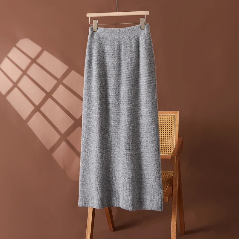 

ANGEL Autumn Winter Women Cashmere Long Skirt Straight Ankle Length Skirts 100% Cashmere Knit Skirt Spring Fall Lace up Skirts