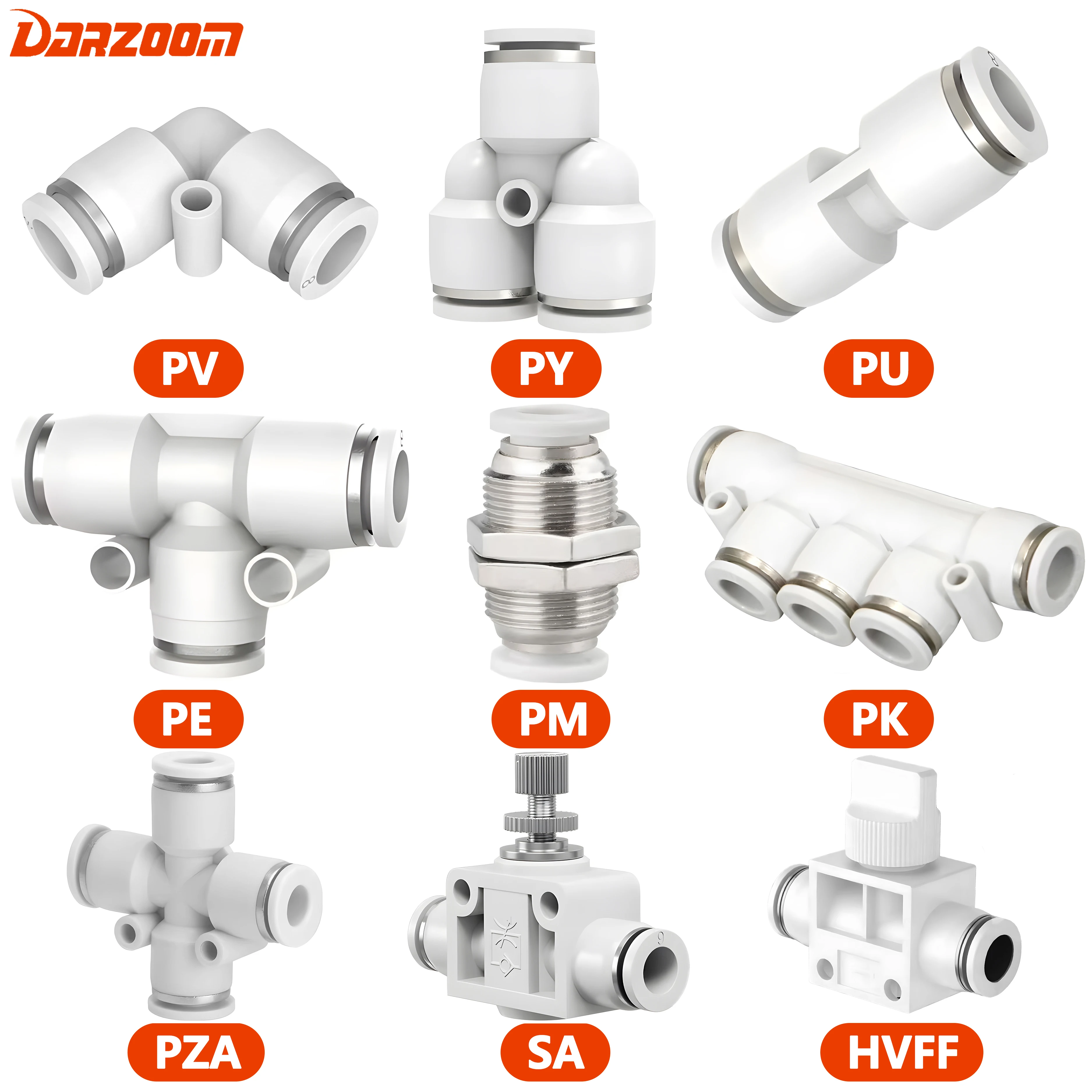 Connecteur de tuyau de raccord pneumatique blanc Premium, PU PY PK PE PV SA HVFF PZA PM, raccords rapides pour Tube d'air 4/6/8/10/12/14/16mm