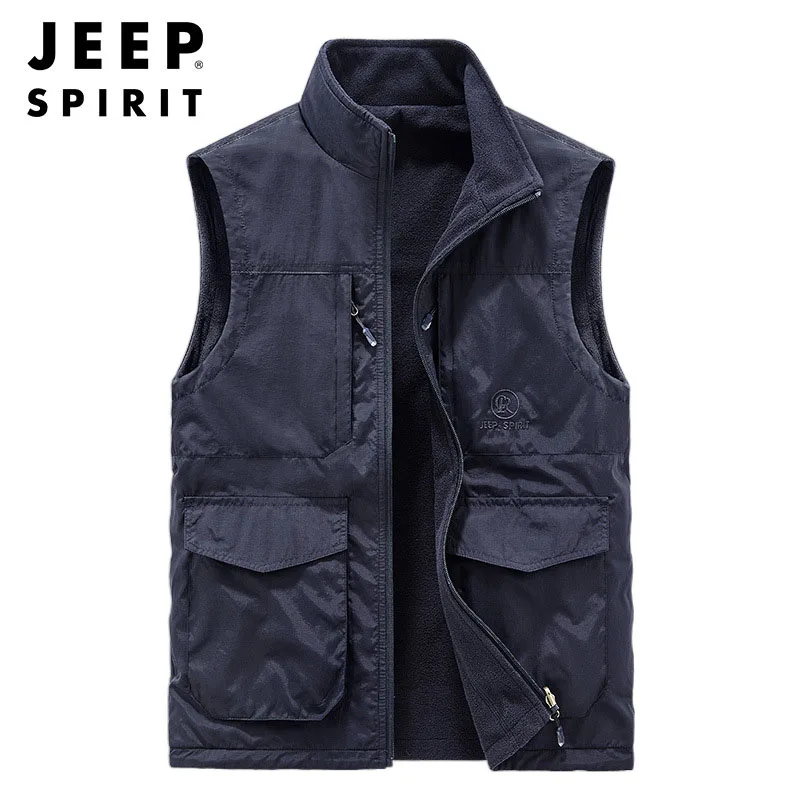 JEEP SPIRIT mężczyźni dwustronna stójka kamizelki jesienno-zimowa moda luźna kamizelka bez rękawów outdoor causel sports