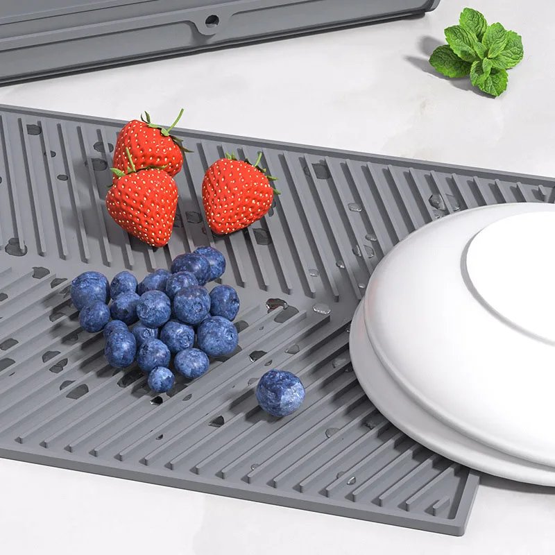 S/M/LSilicone Draining Board Mat Drying Pad Folding Heat  Machine Mat with Raised Edges Countertop Mats Dish for Kitchen Pot Cup