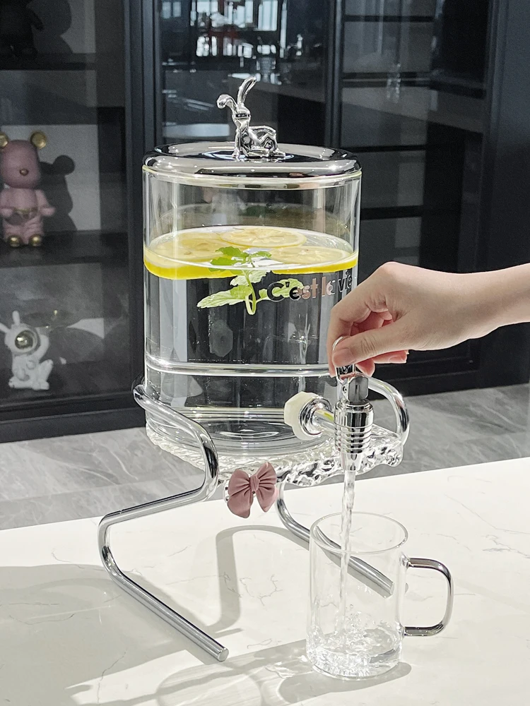 Home glass cold water kettle with faucet, heat-resistant household 3.5L large capacity water kettle, fruit tea pot set