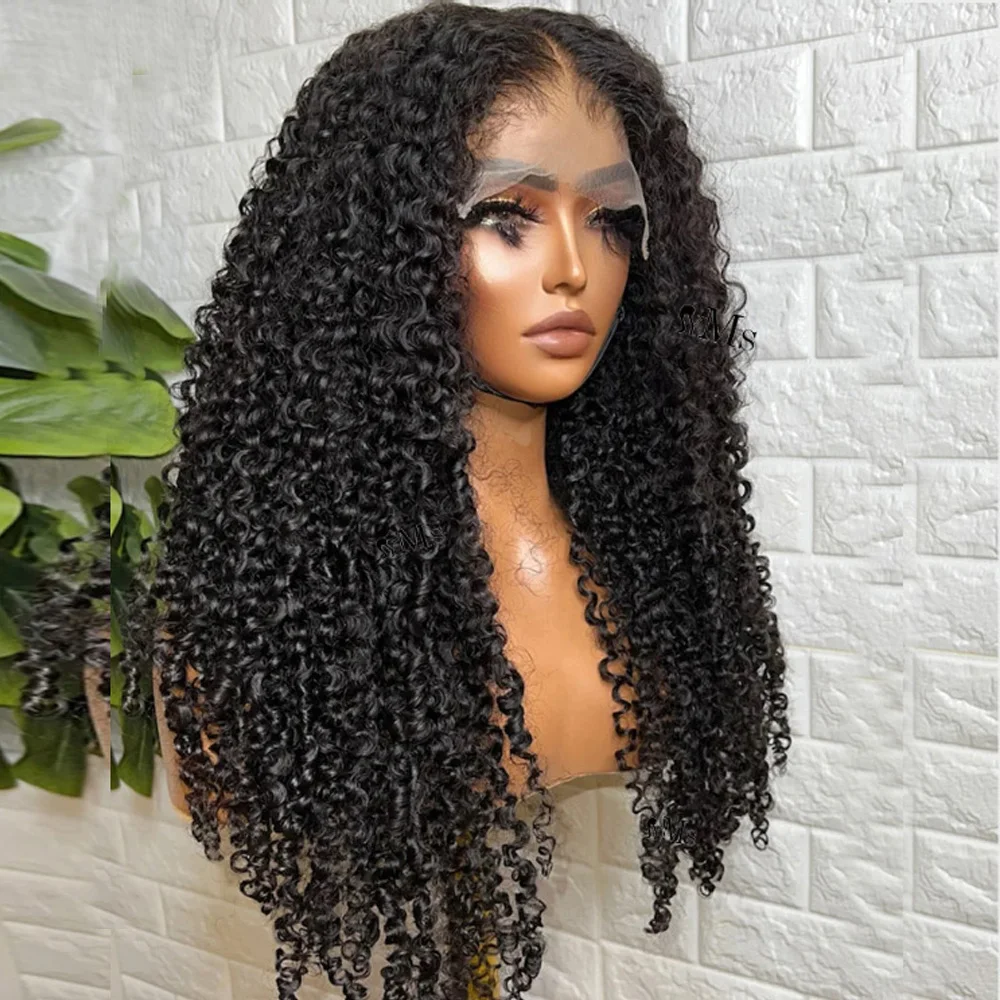 ソフト中間部 20 インチロング変態カーリーレースフロントウィッグジェリーカール女性のための合成事前摘み取りグルーレス日常着用かつら