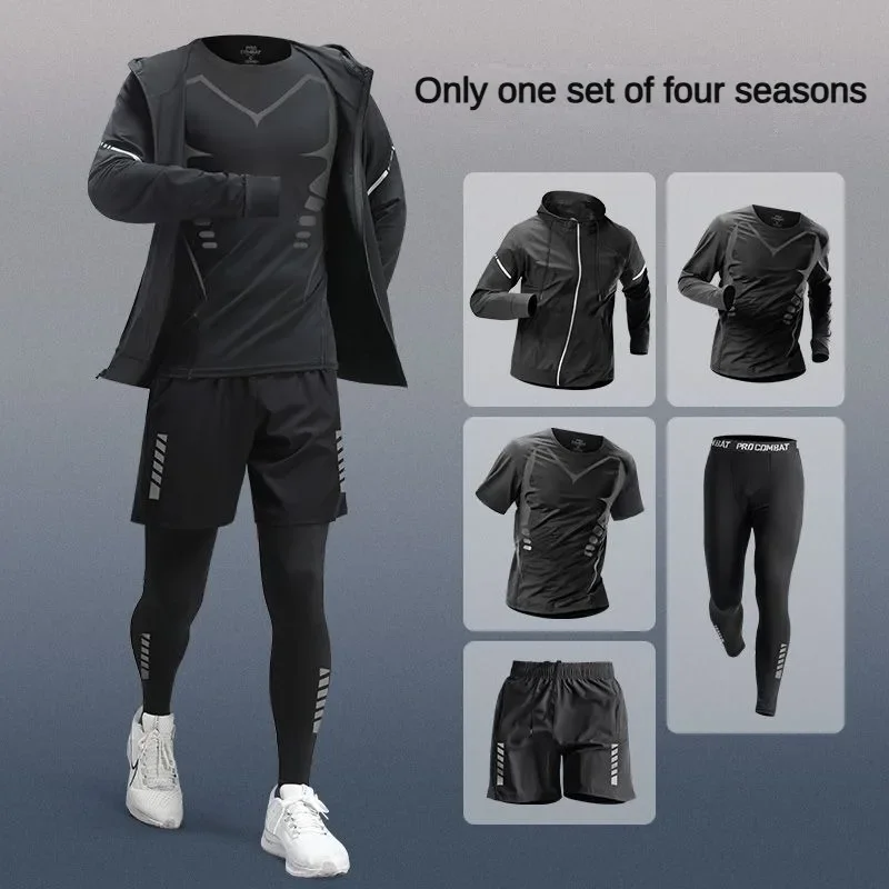 3-7 stuks heren ijsvezel sneldrogend hardlopen fitness volledige set/pak trainingspak voor marathon, training fietsen, joggen, sportschool, joggingbroek