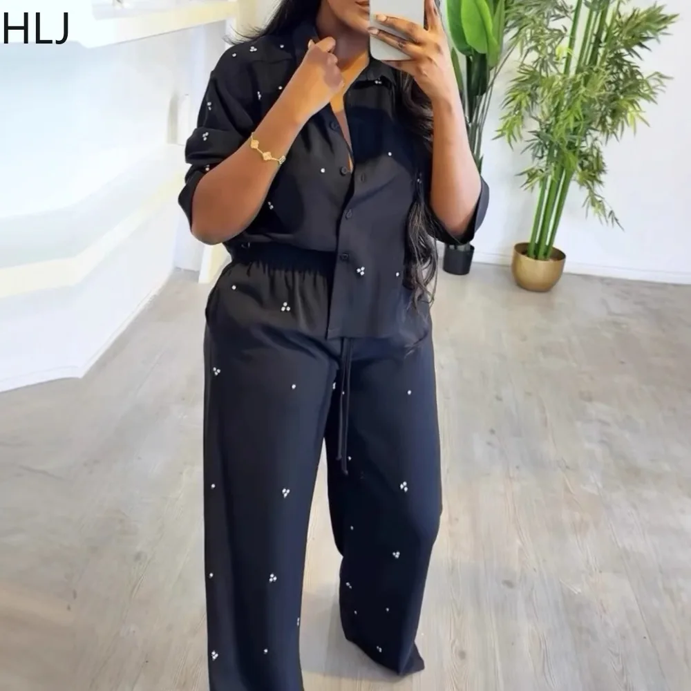 

HLJ Y2k Fashion Rhinestonepatchwork 2 Pieces Set for Woman Long Sleeves Collar Cardigan Top and Pants Female Streetwear Clothing