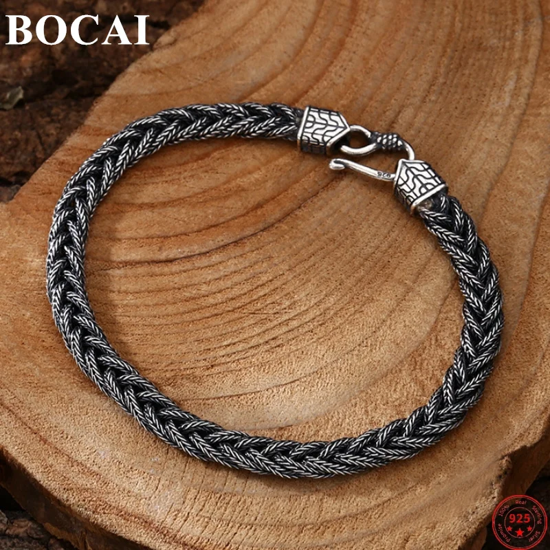 

BOCAI S925 Sterling Silver Bracelets for Women Men New Men's Fashion Fox-tail Braid Weaven-chain Argentum Jewelry Free Shipping