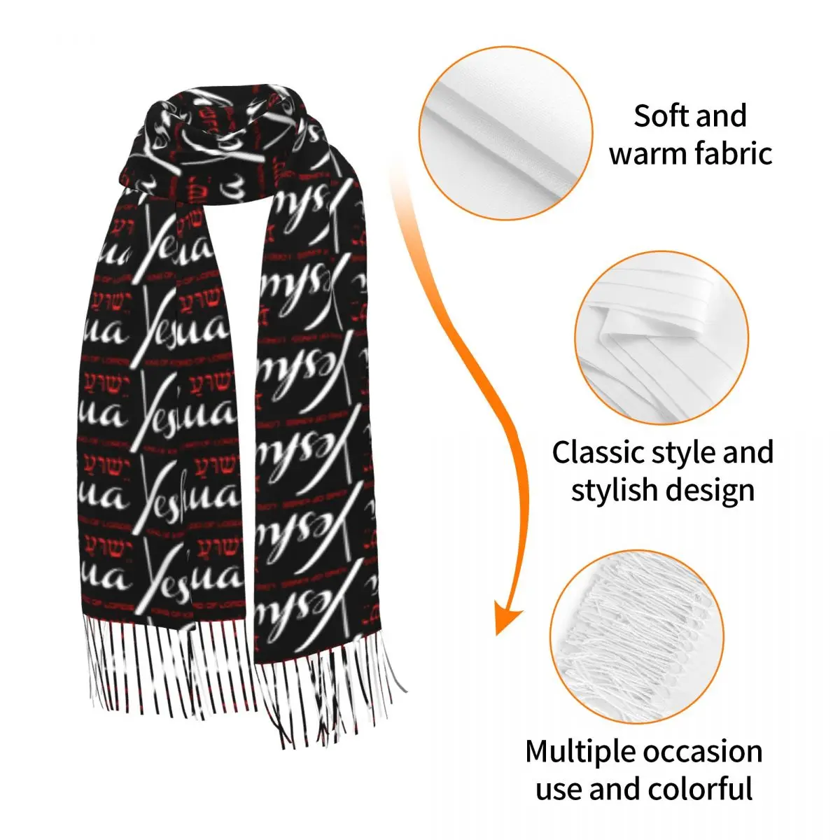 Customized Yeshua Jesus Christian Scarf Wrap Women Long Winter Fall Warm Tassel Shawl Unisex Scarves