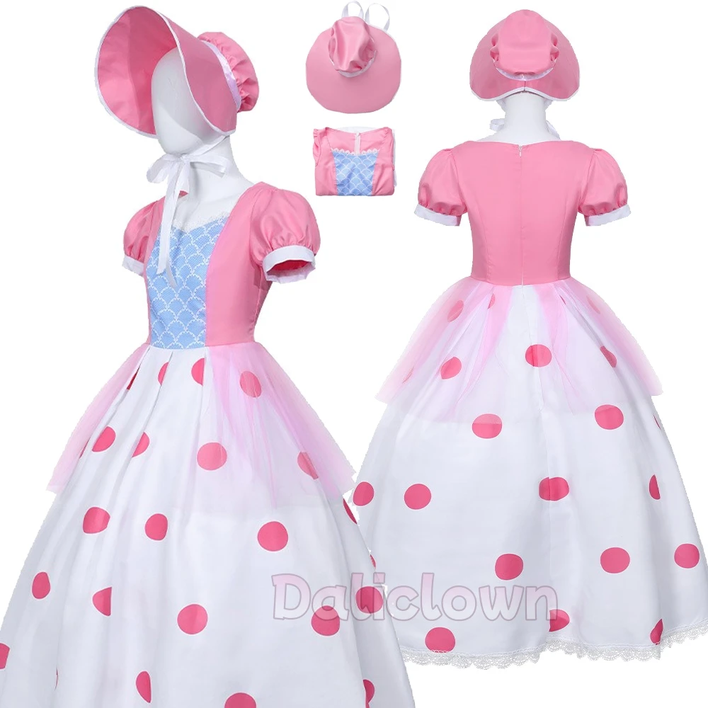 Anime Bo Peep Cosplay Costume Women Girls Dress Bopeep Costume Outfit With Hat Halloween Birthday Party Disguise Suit Kids Adult