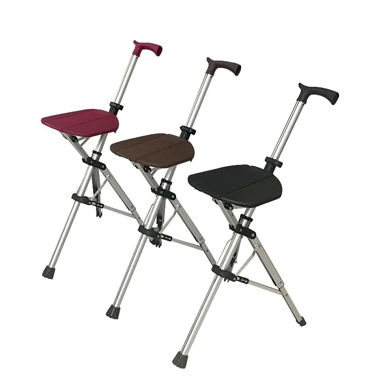 3-Leg Folding Cane with Stool Seat: Adjustable, Aluminum & Portable | Extra-Stable Aid for Seniors & Disabled