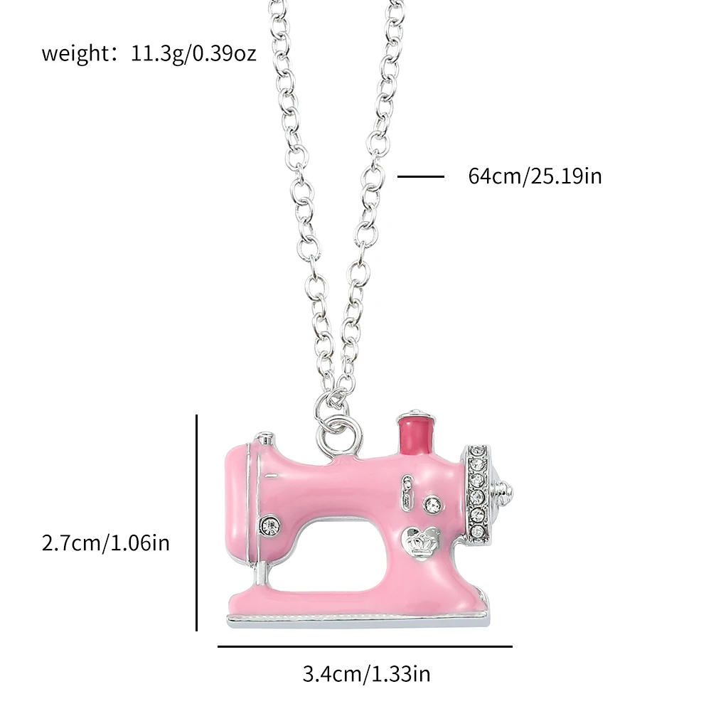 Fashion Trends Statement Enamel Alloy Sewing Machine Pendant Pink Yellow Colors Enamel Necklace Accessories Gift for Woman Fans