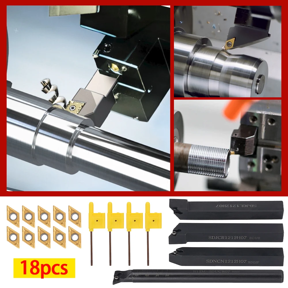 

10pcs DCMT070204 Carbide Inserts Blades 4pcs 12mm Lathe Boring Bar Turning Tool Holder for Lathe Turning Tool Machine Tool Sets