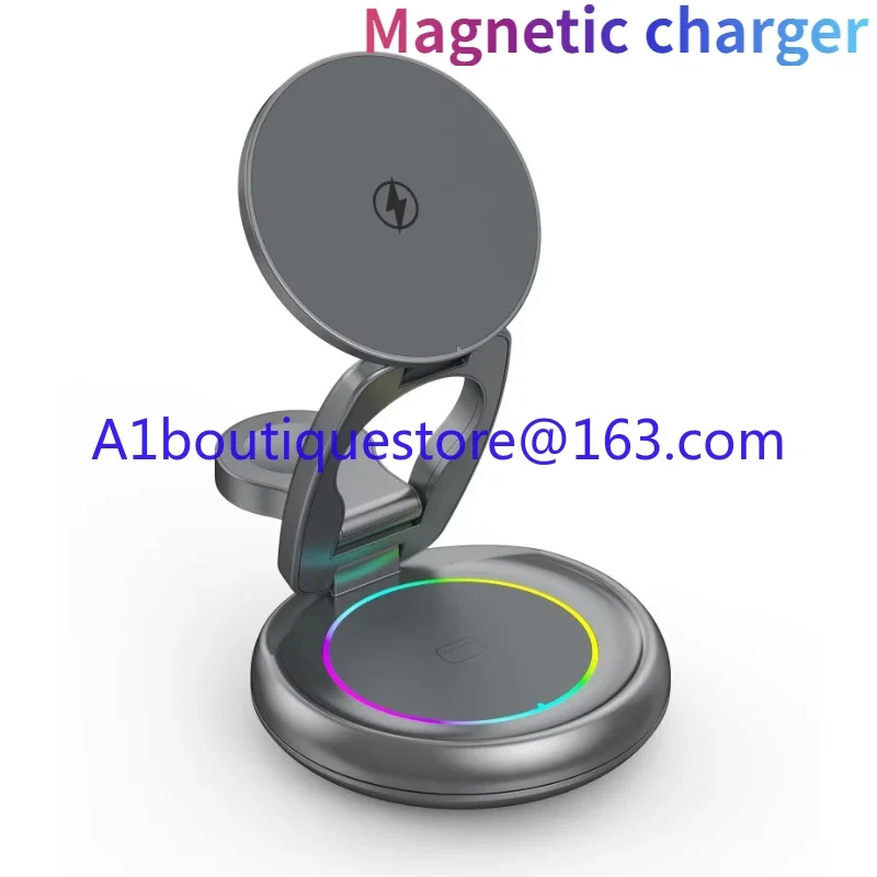 Best-selling product, foldable 360 rotating 3-in-1 wireless magnetic charger, desktop multi-function wireless charger