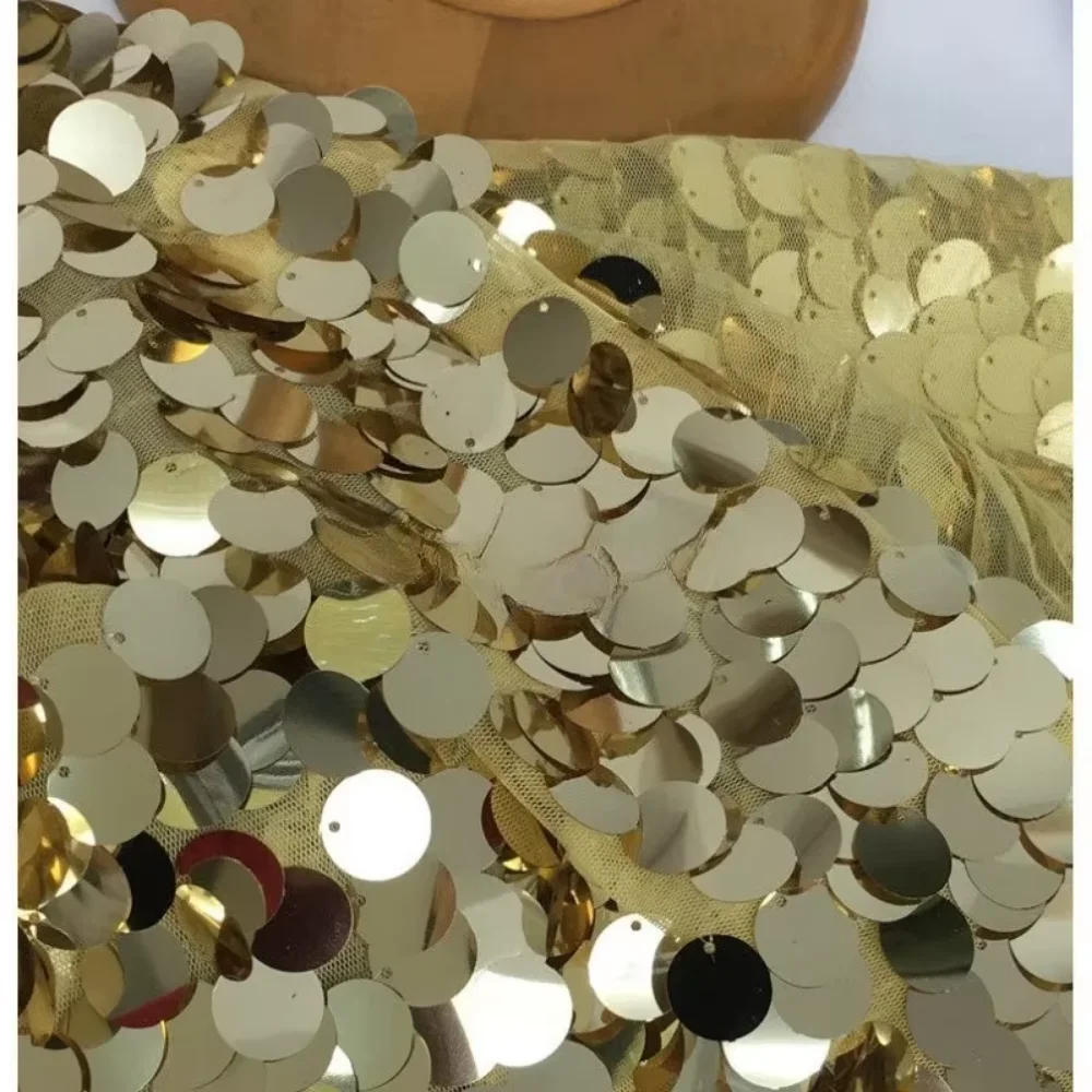 Solid Color 18mm Large Sequin Mesh Fabric for DIY Sewing Wedding Dress Background Decoration Clothing Fashion Material Cloth
