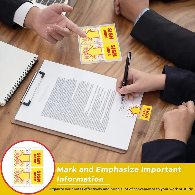 300 Piece Sign Here Tabs Sign Here Stickers With Dispenser Arrows Flag, 1 Inch (Yellow)