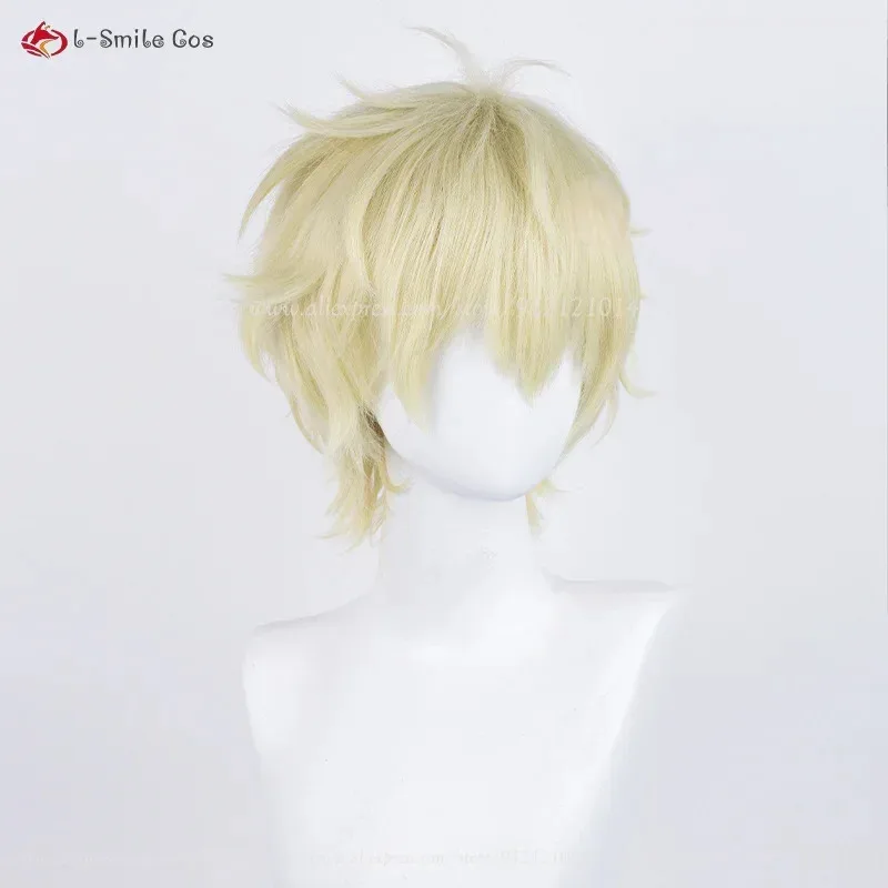 FC6Anime Cosplay Shima Sousuke Parrucca Cosplay 30 cm Luce Dorata Cruly Parrucche da uomo Capelli sintetici resistenti al calore + Protezione parrucca @ FC8!