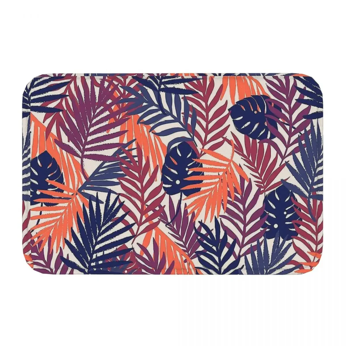 Tropical Leaves Beach Non-slip Doormat Monstera Leaves In Blue Plum Carpet Bath Bedroom Mat Outdoor Flannel Pattern