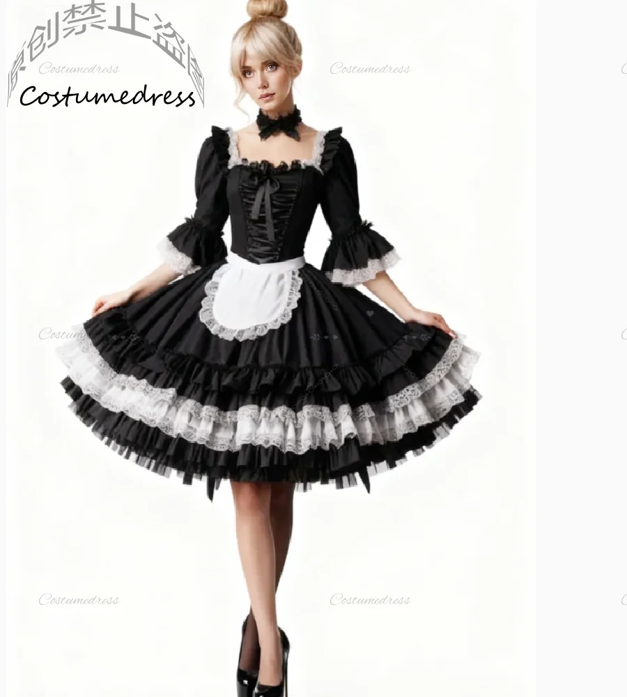 

Anime Costume Black Maid Dress With Aprone 2026 Sexy Mini Short Gothic Prom Dress A Line Halloween Costume Club Cocktail Dress