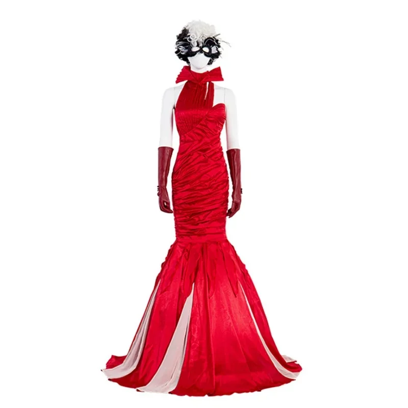 x;3,f'6;h\9/Anime Movie 101 Dalmatians Cruella De Vil Cosplay Costume Wig Black White Witch Red Dress Sexy Woman Out6'h.8\j,3/f' view 3