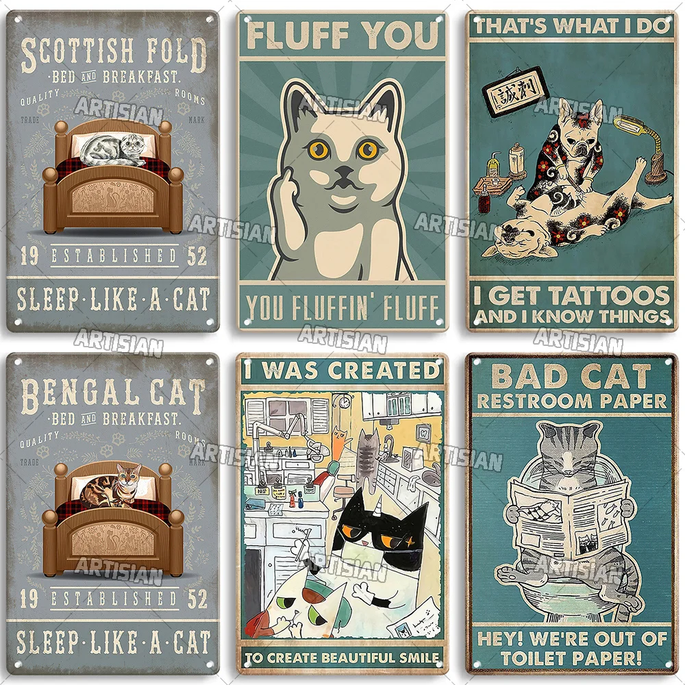 Artisian Cat Retro Metal Sign Funny Pet Vintage Sign Decorative Tin Plaque Garage Bar Pub Club Kitchen Home Man Cave Wall Decor — zdjęcie 3
