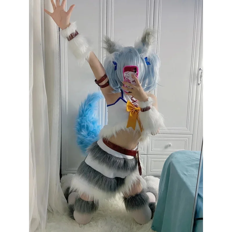 إعادة أنيمي من زي تنكري للشافي للنساء ، ذيل الهالوين ، أحذية ، شعر مستعار ، آذان ، أحذية ، كايفوكو ، جوتسوشي ، لا ياروشي