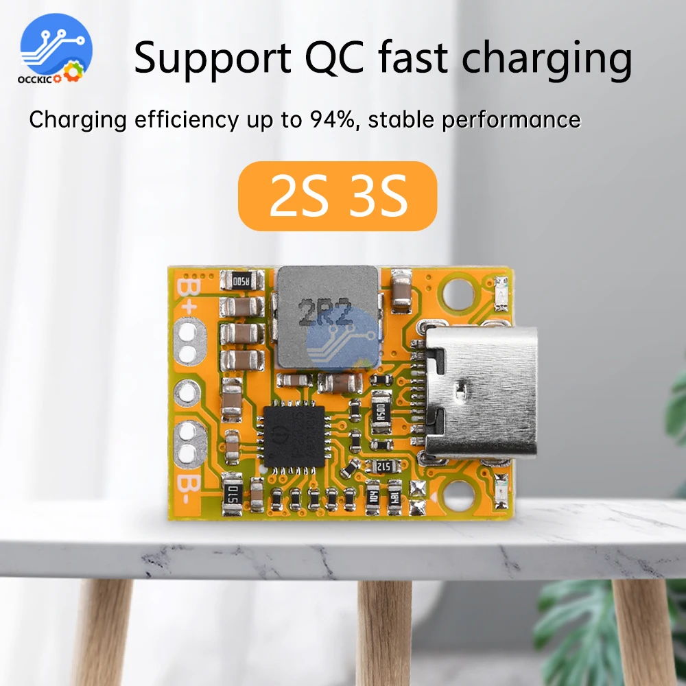 Type-C 2S 3S BMS Mini Lithium-ion 18650 Battery Charging Boost Converter Module  QC Fast Charge Board With Balanced/Indicator