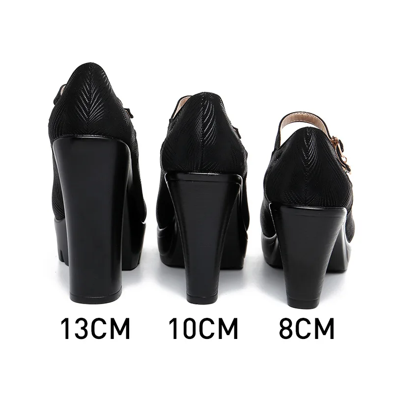 Fashion Small Size 32-43 Shallow Block High Heels Shoes Stripe Mary Janes Women2024 Fall Thick Bottom Platform Pumps Ofifce Mom