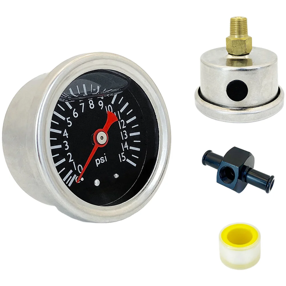 0 15 psi Fuel Oil Pressure Gauge Axial with 1/8'' NPT Thread Shock Resistant Oil Filled Gauge for Accurate Vehicle Oil Pressure