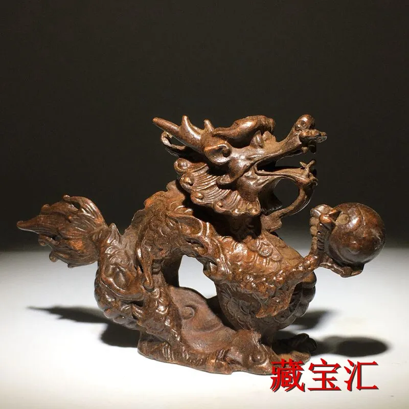 Antique Old Collection Solid Four Divine Beasts Green Dragon Sculpture Retro Patina Decor For Living Room Entryway Tabletop
