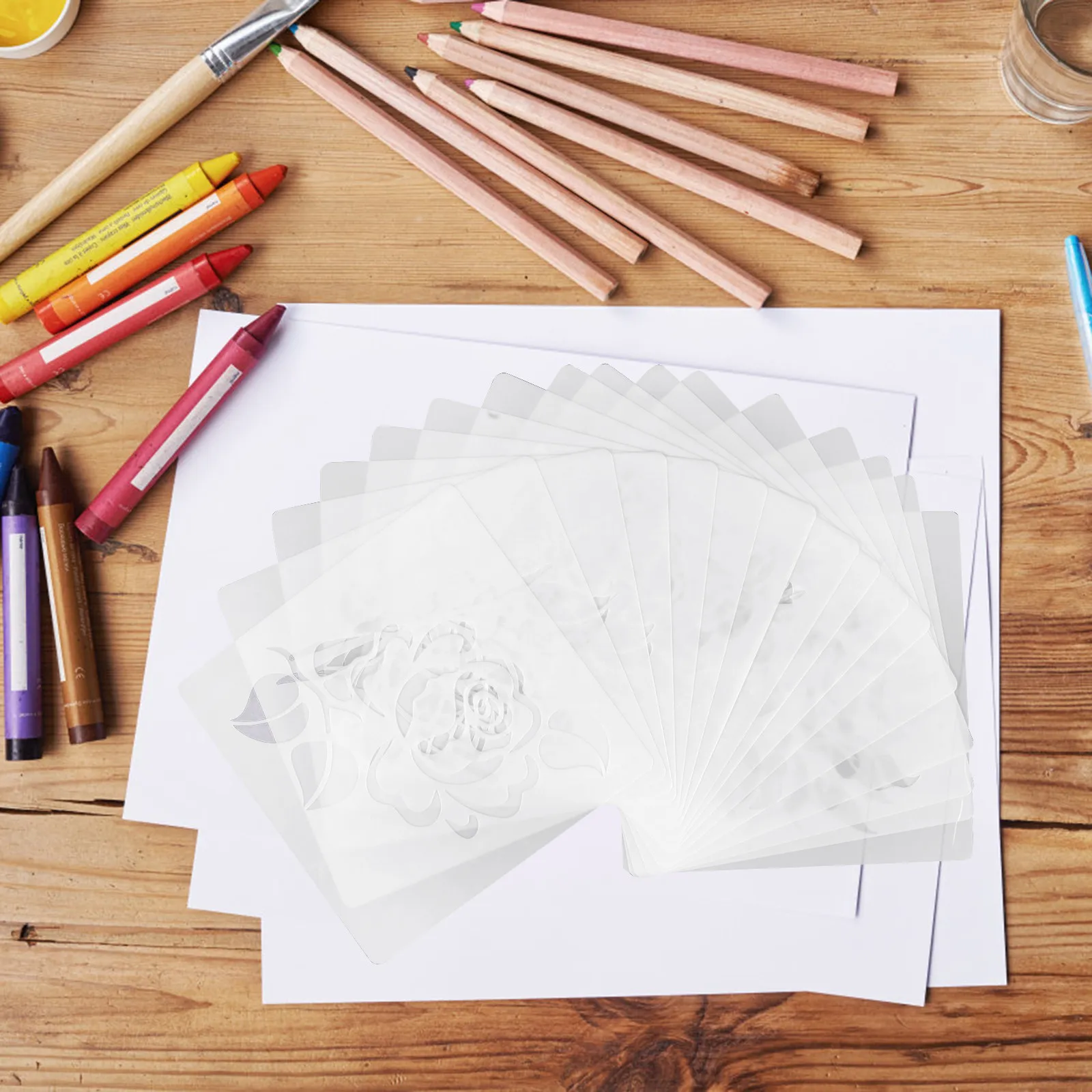 16Pcs Flower Stencil Set Hand-Drawn Hollow Floral Designs Pet Stencils for Painting Walls Wood Crafts Garden Fence DIY