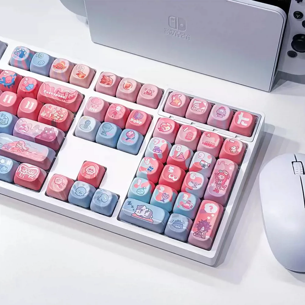 Anime Splatoon Themed Keycaps MOA Cherry Profile 118-key Sublimated PBT Keycap Set for MX Switch Gaming Mechanical Keyboards