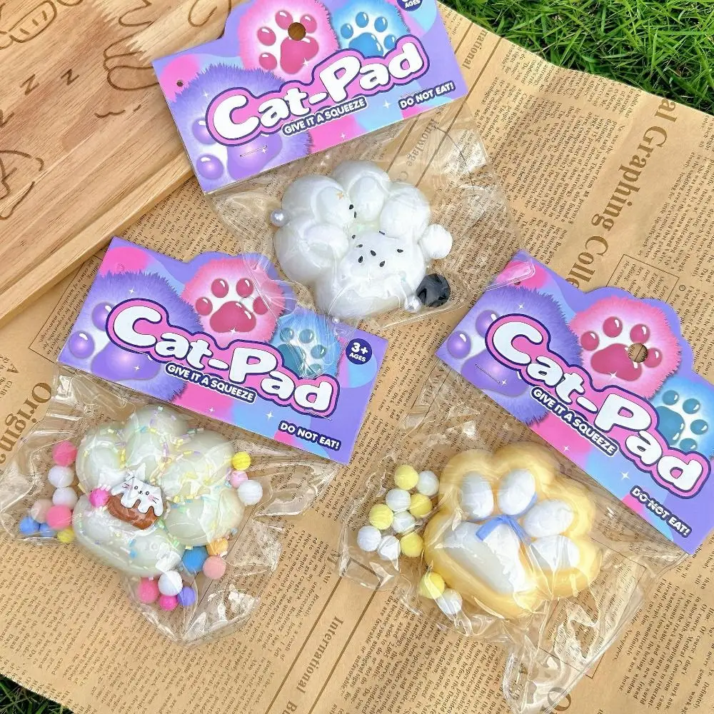 Safe TPR Cat Paw Slow Rebound Toy Pearl Bow Squeeze Cat Paw Lovely Creative Cat Claw Pinch Toy Unique Gift