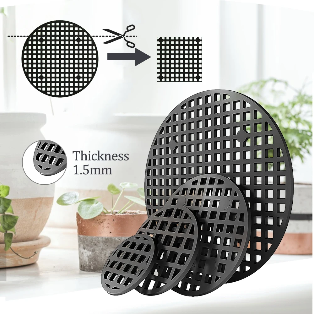 10-100pcs Black Rounded Plants Pot Bottom Grid Mat 25mm 35mm 45mm 75mm Flowerpot Mesh Pad Garden Bonsai Hole Breathable Gasket