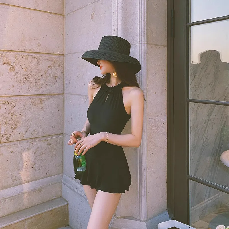 

Bla-Piece Swimsuit Women's Conservative Slimming Cover-Up Small Chest Flat-Boted Thermal Bal Body-a Large...