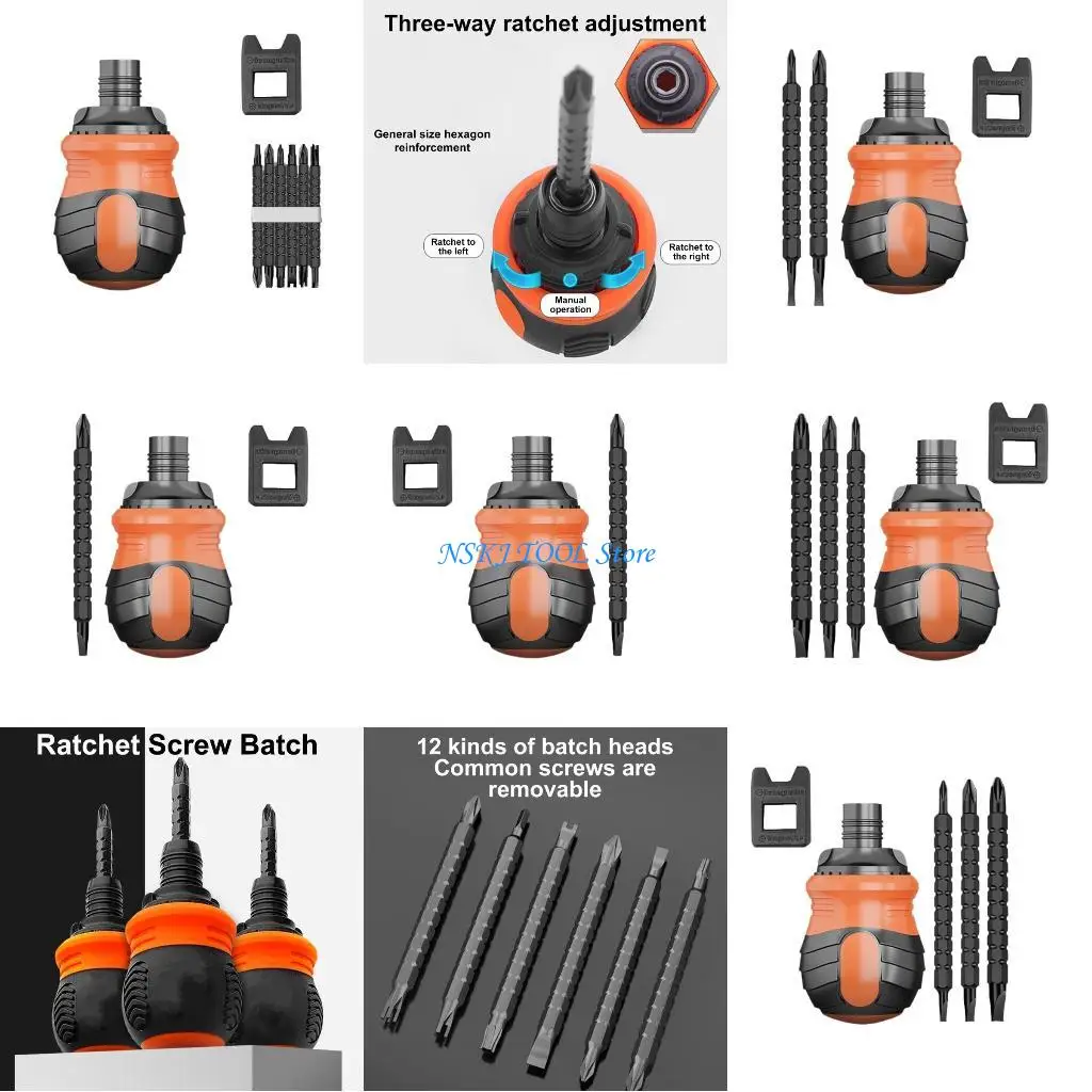 

L8RC Ratchet Screwdriver Set Slotted Double-Head Screwdriver Household Tool