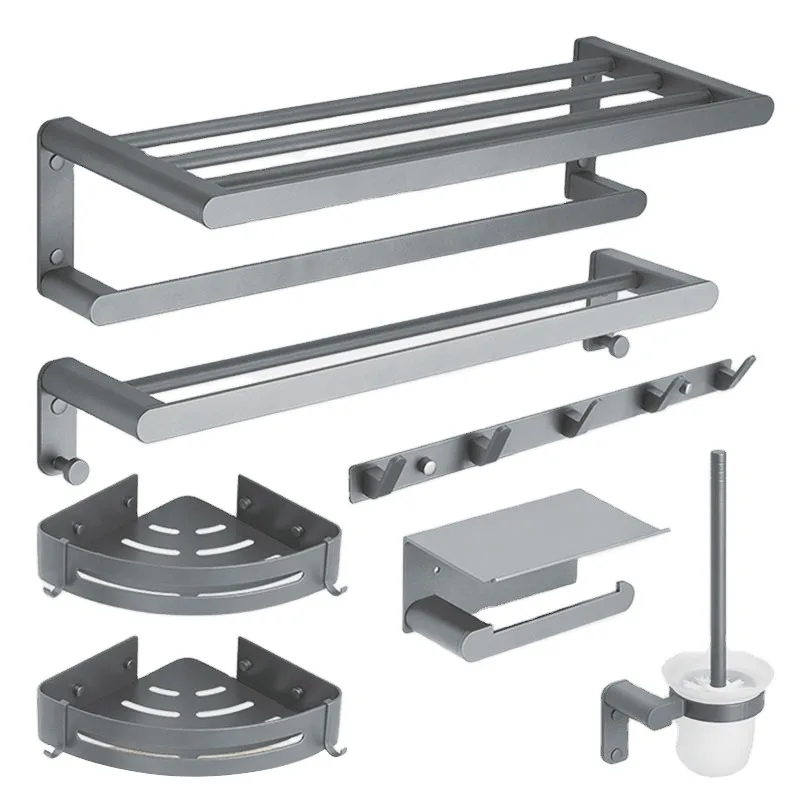 Top 1 Hot Sale Modern Gun Grey Aluminum Bathroom Hardware Set 8-piece Set Home Hotel Luxury Bathroom Accessories Set