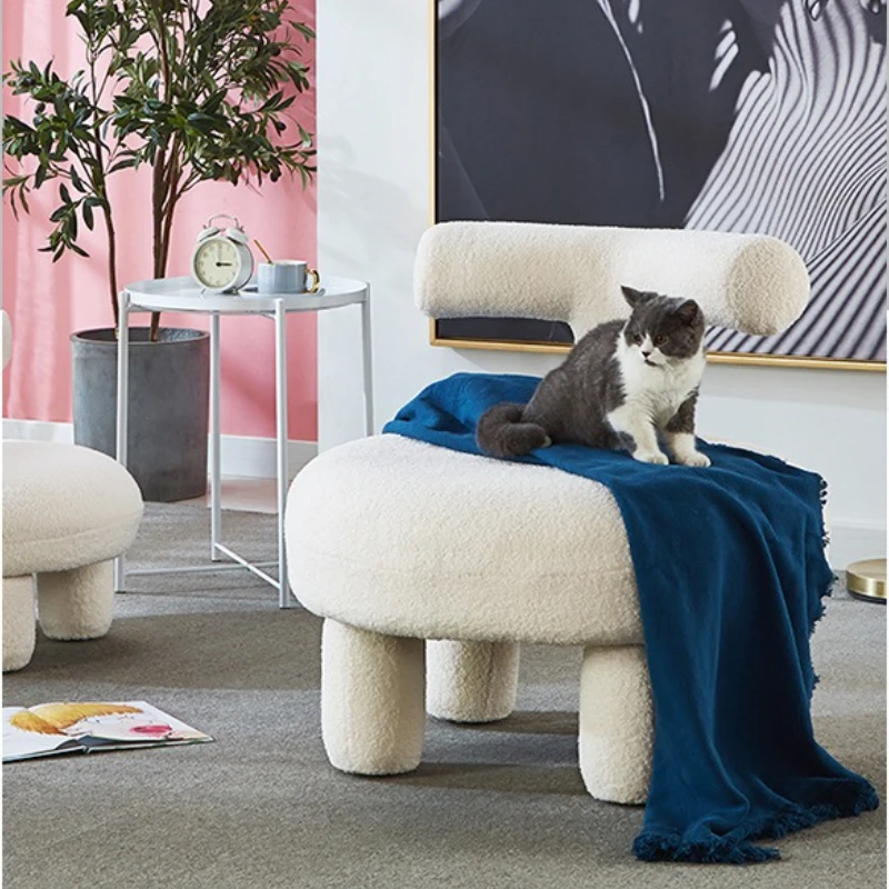 

Berber Fleece Sofa Stool Plush Round Ottoman for Living Room Modern Kids Shoe Changing Stools Soft Solid Wood Entryway Bench