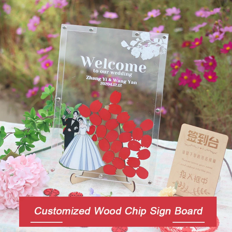 Chinese Red Chip Wedding Signature Box, Personal Custom Printed Pattern, Memorial Day Party Decor Board, Instead of Guestbook