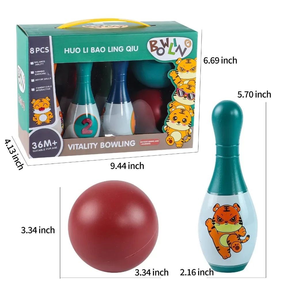 Brinquedos de boliche de interação IParent-child, jogo de bolas de boliche para esportes internos e externos, conjunto de boliche inclui 6 pinos de plástico e 2 bolas