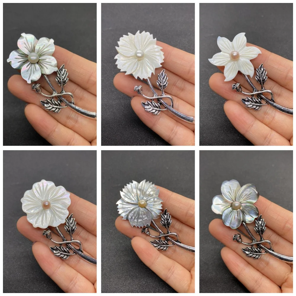 

Exquisite Natural Abalone Shell Pendants Necklace Carved Flower Shape Charms Rope Chain Jewelry 1 Pc For Fashion Woman Wear