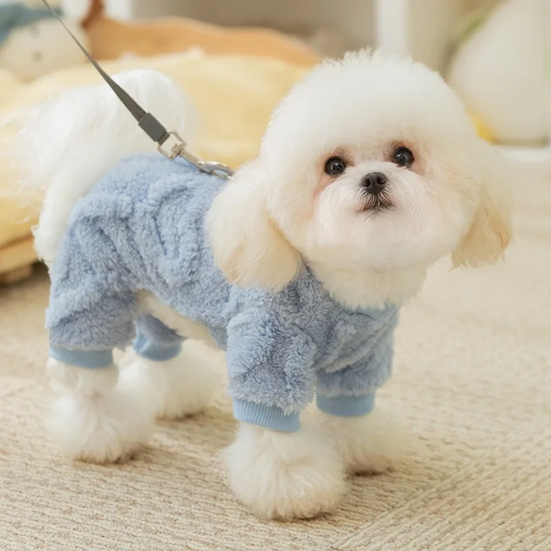 Teddy Solid Color Jumpsuits Puppy Warm Clothes Winter Dog Warm Simple Wind Macaron Cloth Label Four Legs Traction Fleece Jacket