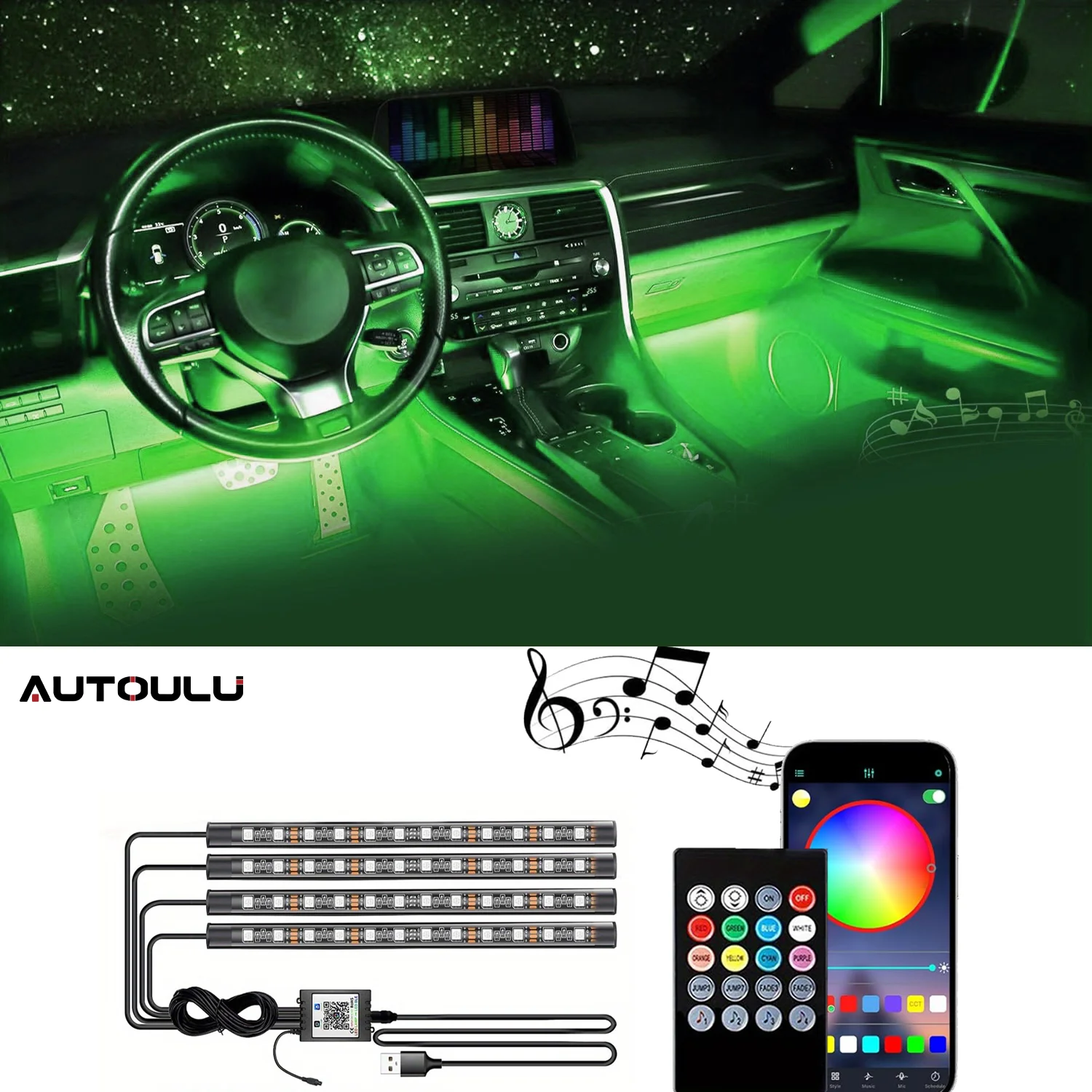 72/48 LED Car Interior Ambient Foot Strip Light Kit Car RGB Ambient Light Remote App Music Control Auto Decorative Lamp