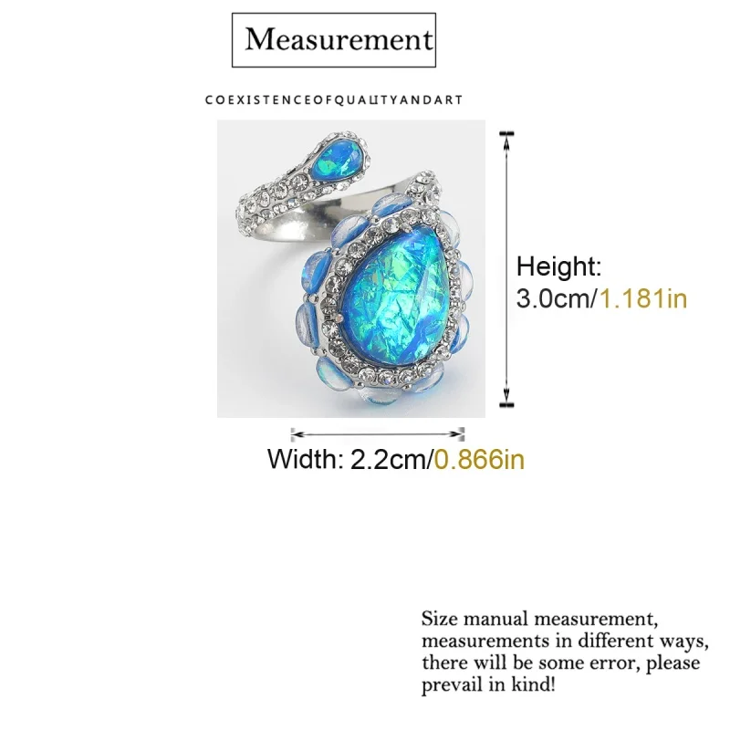 Vintage Opal Ring Natural Blue Water Droplet For Women Open Silver Color Rhinestone Luxury Jewelry Quality Wedding 2025 Beach
